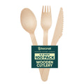 Wooden Disposable Cutlery Set, 6.5 inch, 100 Pcs, Birch Wood Spoons, Forks & Knives